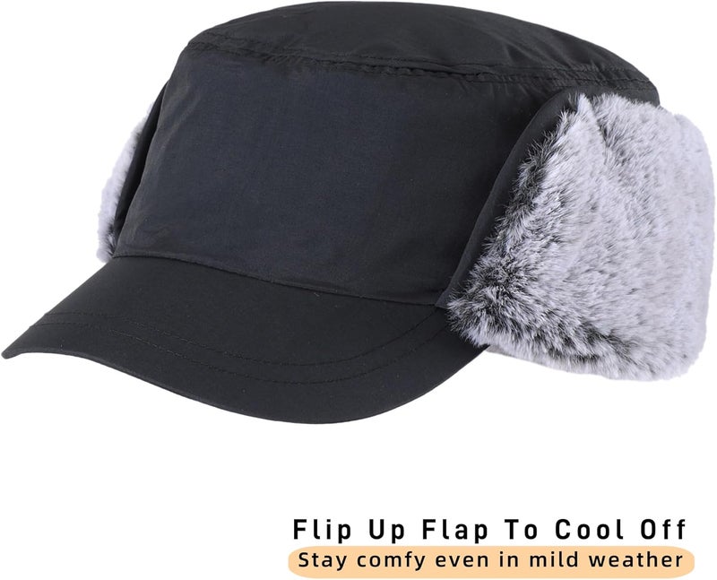 Connectyle Men's Winter Hat with Visor Warm Earflaps Hat Fully Lined Faux Fur Baseball Cap Trapper Hunting Hats - Image 2